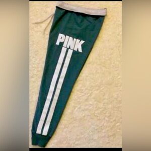 VS Pink campus gray joggers with white stripe and logo